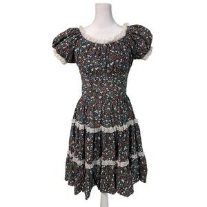 Vtg Partners Please Malco Modes Floral Lace Tiered Full Circle Dress Dance‎ 10